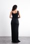 Long, Stylish Evening Dress with Shoulder and Waist Accessories, Draping, Crepe Fabric, and Slits. - 4