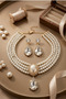 Pearl and Stone Crystal Choker Necklace Earring Set - 3