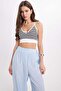 Women's Slim Fit Cross-Back Tie-Strap V-Neck Striped Ecru Crop Top - 6