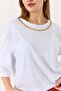 Women's Gold Chain Collar Crew Neck Tshirt White - 4