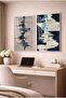 Symphony of the Navy Blue Concept Modern 2-Piece Glass Table Set with White Metal Frame for Home and Office - 2
