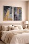 Black and Gold Foil Effect Abstract 2-Piece Glass Painting Set - Silver Metal Framed Home and Office Painting - 3