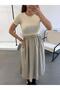 Women's Poplin Fabric Dress with Belt at the Waist - 4
