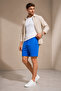 Men's Cobalt Blue Pique Fabric Elastic Waist Lace-Up Shorts - 3