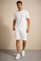 Men's White Jacquard Textured Shorts and T-Shirt Set - 5