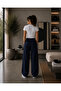 Women's Navy Blue High Waist Wide Leg Sweatpants with Side Pockets - 3