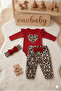 Baby Girl Leopard Patterned Snap-On Bodysuit Model with Heart Figure Bandana 3-Piece Set - 2