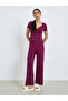 Burgundy Lace Trim Lettuce Hem Wrap Top and Pyjama Set