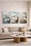 Ice Blue Toned White Flower Glass Painting Set of 3 with White Metal Frame Home and Office Painting - 3