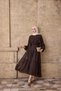 Women's Drawstring Detail Waist Tie Dress Brown