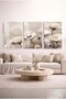 Modern Neutral Tone Cream Poppy Flowers 3-Piece Glass Painting Set White Metal Framed Home and Office Painting