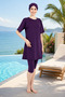 Purple Islamic Swimwear Set Plus Size Includes Cap Half Sleeve Stretchy Fabric Swimwear Set - 2