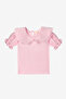 Pink Short Sleeve Organza Collared Girl's T-Shirt - 2