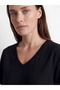 Black V-Neck Blouse with Embroidery Detail - 4