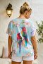 Italian Blue-White V-Neck Low Sleeve Slim Digital Printed Casual Mercerized Knitwear Blouse 66 65 - 3
