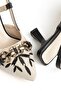 Katya Women's Black Embroidered Gold Accessory Heeled Shoes - 3