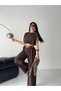 Women's Trendy Belted Trousers Padded Crop Blouse Loose Set - 3