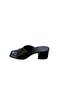 Women's Thick Heeled Black Patent Leather Slippers - 3