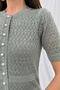 Women's Green Premium Pearl Button Detailed Glitter Lined Short Sleeve Summer Long Elegant Knitwear Dress (S/M) - 2