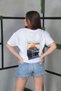 Women's Crew Neck Printed Short Sleeve Oversized T-Shirt - White - 2