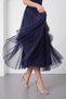 Women's Navy Blue Boat Neck Glittery Midi Graduation Evening Dress - 4