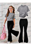 Summer Black Spanish Flared Pants and Tshirt, Unprinted Plain Design Kids Girls Set