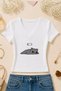 Women's Cat Printed Basic Daily Use V-Neck Slim Fit Lycra T-Shirt - 2