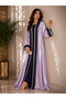 - Lilac Satin Double Layer Abaya Set with Navy Lace Detailing - 5