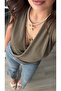 Khaki Lyocell Blended Double-Breasted Blouse - 3