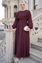 Belted Elastic Waist Modal Dress Burgundy Hm2916 - 4