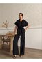 Women's Short Sleeve Waist Tie Zipper Pocket Tencel Set - 6