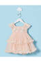 Infant Girls Peach Mesh Dress With Headband 2 Piece