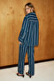 Mirel Women's Oversize Fit 100% Organic Cotton Navy Blue-Striped Shirt - 6