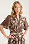 Long Butterfly Flower Embroidered Short Sleeve Dress - 4