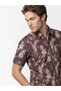 Men Brown Floral Print Short Sleeve Shirt - 6