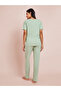 Green Rib V Neck Drop Shoulder T-Shirt and Pyjama Set - 5