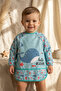 Marino Ocean Stain-Proof Liquid-Proof Long Sleeve Baby Food Bib - Blue Whale Patterned Blw Ve Faa - 3