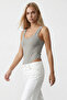 Women's Gray U-Neck Stretch Snap Fastener Bodysuit Alc-X15537 - 2