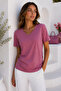 Women's Dusty Rose Soft Textured Interlock V-Neck Basic T-Shirt