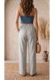 Women's Gray High Waist Palazzo Linen Muslin Pants Wide Leg - 6