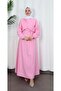 Buckle Detailed Belted Terry Cotton Dress Pink Hnt0332 - 4