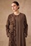 Pattern and Stone Detailed Cupra Silk Plus Size Ferace Brown 6857 - 3