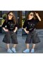 Black star patterned 100% cotton t-shirt anthracite star patterned denim capri holiday special day girl's outfit