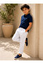 Boy's Red Polo Collar T-Shirt White Linen Look Pants Summer Top and Bottom Set - 7
