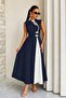 Women's Sleeveless Judge Collar Buttoned Long Crepe Dress with Drop Detail - 3