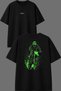Phosphor Green Cross Design Front and Back Printed Black Oversize T-Shirt