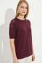 Women's Crew Neck Short Sleeve Openwork Detailed Knitwear Blouse 1550 Plum - 4