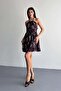Patterned Short Dress Brown