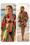 Multi-Colored Floral Patterned Midi Length Viscose Women's Kimono - 4