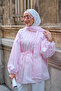 Women's Ruffle Detail Front Pleated Blouse with Shawl in Pink - 2